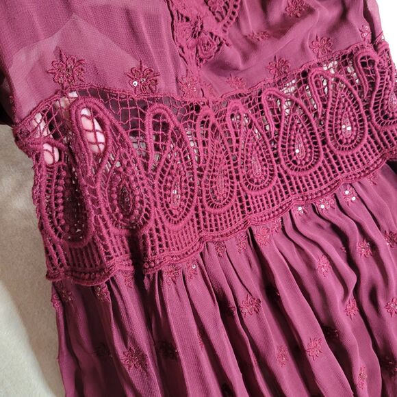 Sundance Midi Dress Womens 12P Red Crochet Embroidery Boho Dark Fairy Whimsigoth - Picture 9 of 12